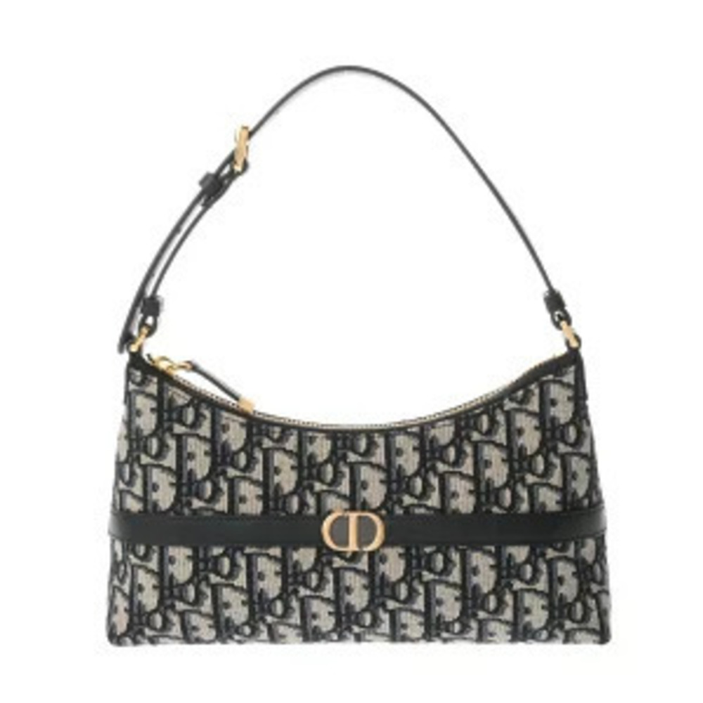 Christian Dior Montaigne Hobo Bag Blue Oblique Jacquard Canvas Calfskin Shoulder